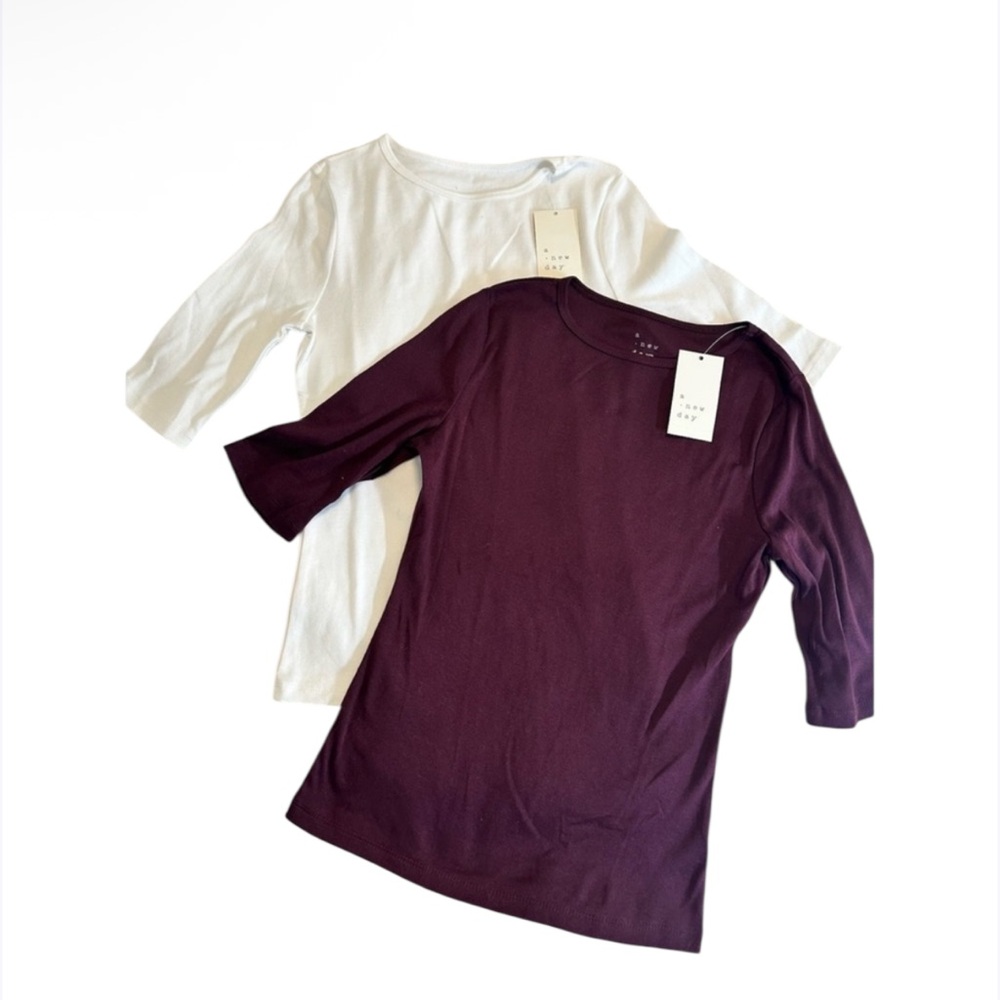 A New Day Bundle of two women's basic tops in size XS. White And Burgundy